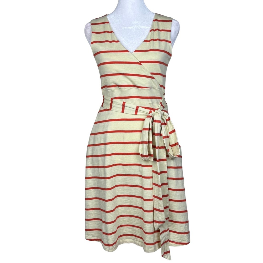 Toad&Co Cue Sleeveless Dress Striped Organic Cotton Blend Womens Small Red Cream